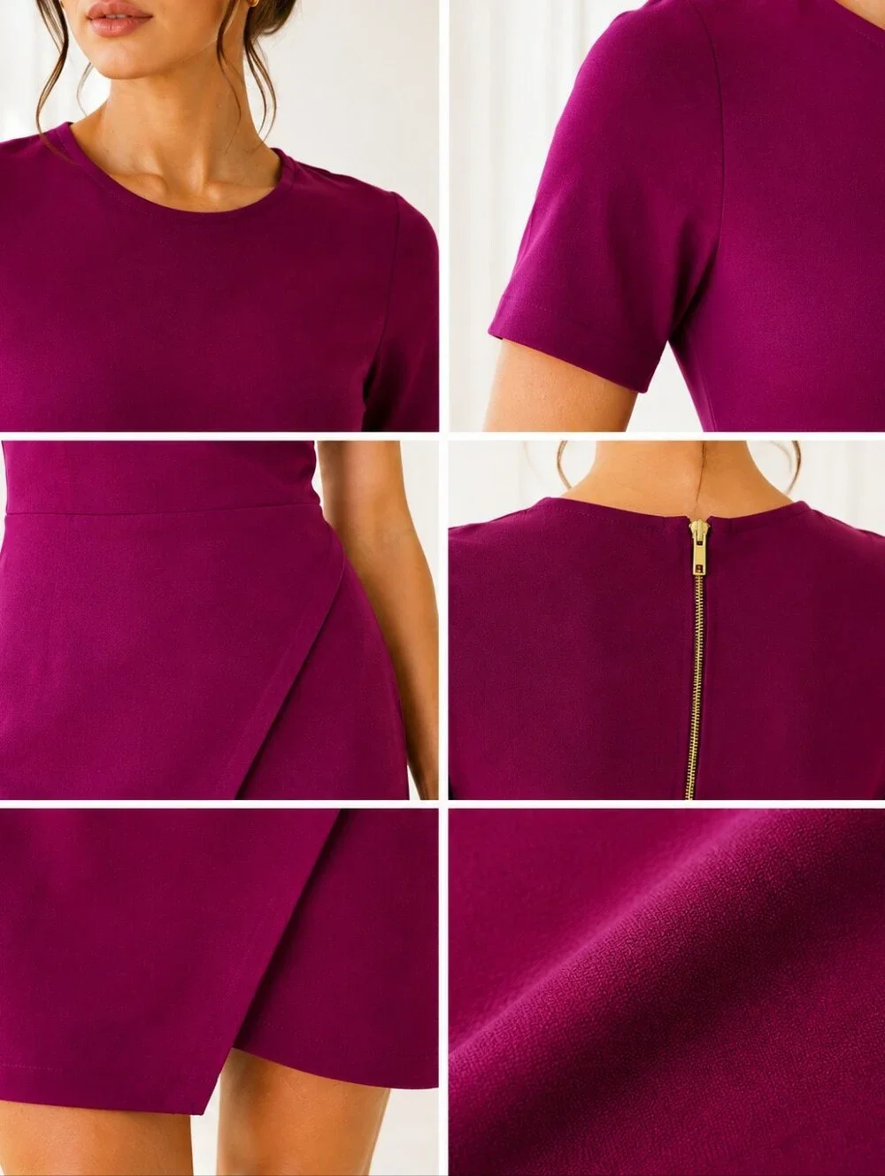 Bar III Magenta Sheath Dress | Size XS | Short Sleeve Faux Wrap Mini Career